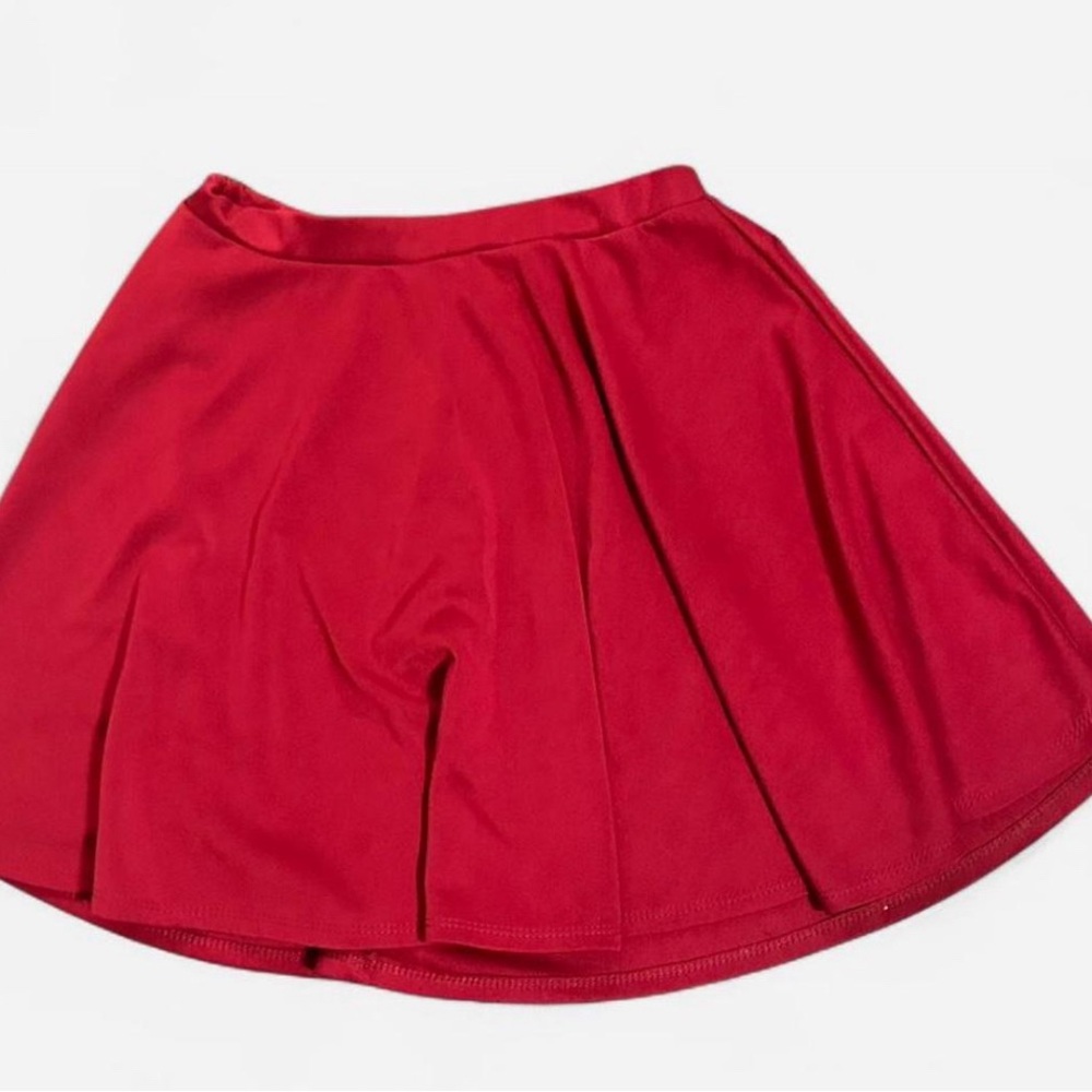 Red Pleated Mini Skater Skirt for Night Out